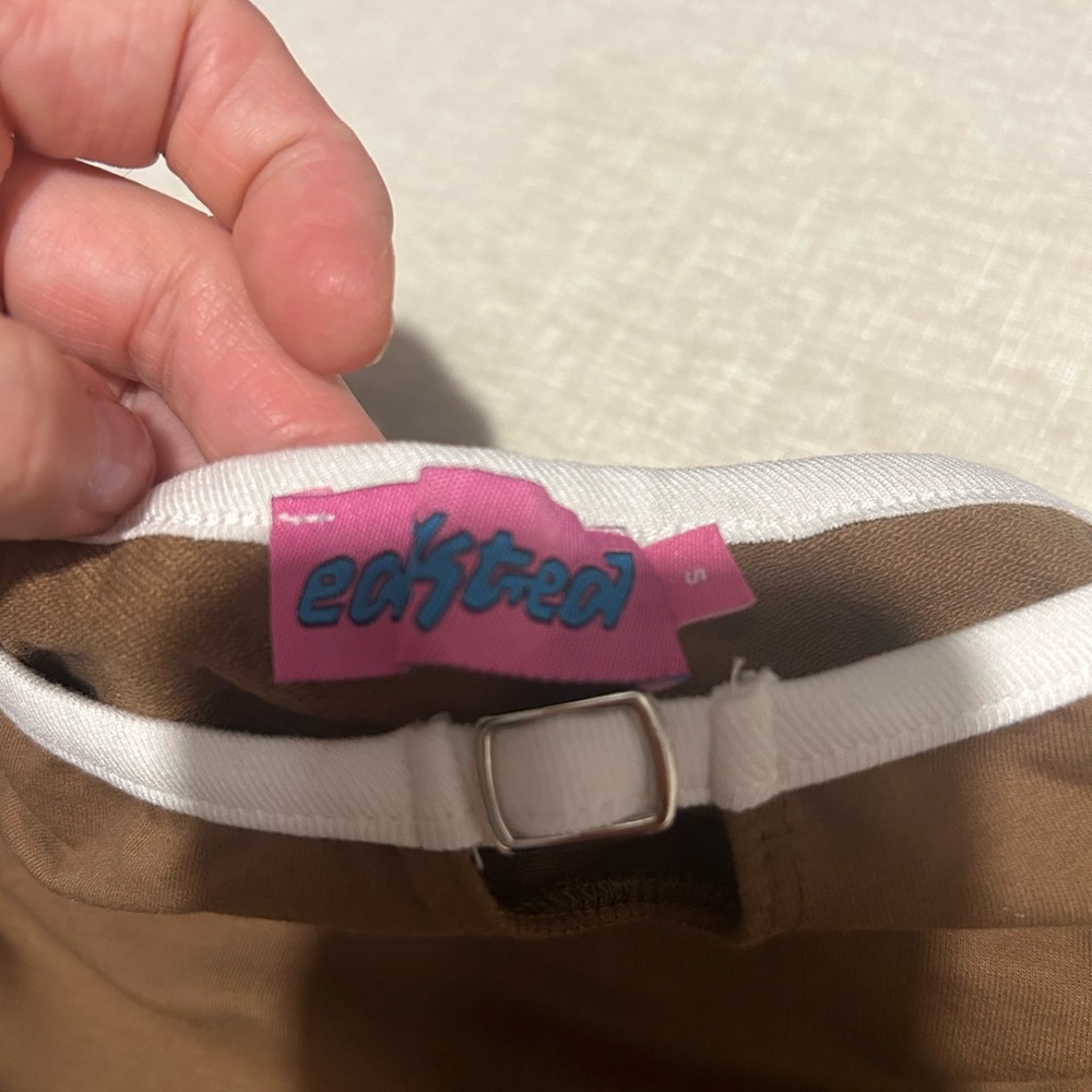 Edikted Tan Strapless Crop Top with White Trim - Picture 3 of 3